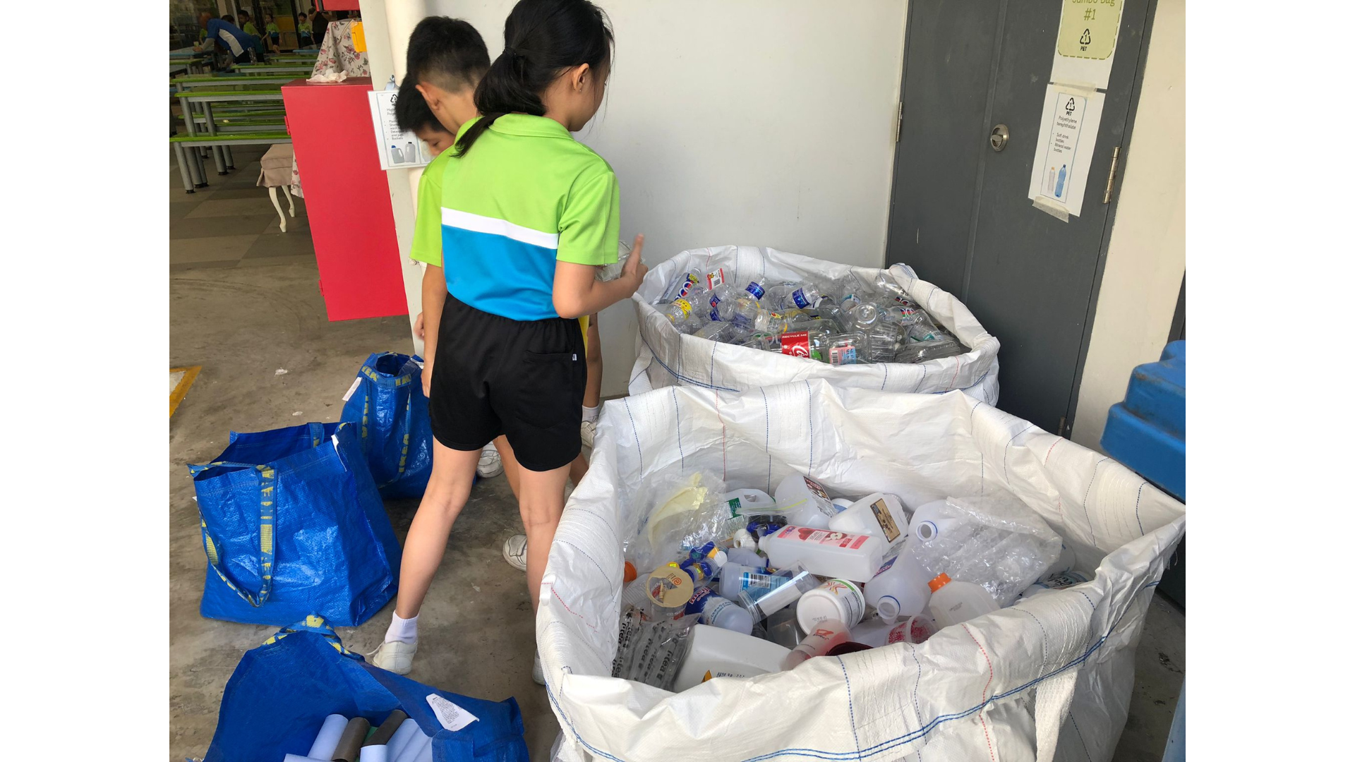 Students recycling at the canteen